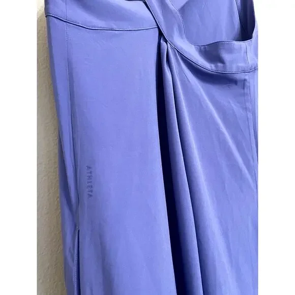 Athleta Arrival Dress Medium Purple Maxi Athletic Cross Back Stretch Side Slit - Picture 8 of 9